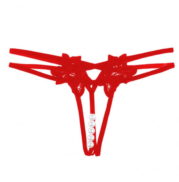 FEE ET MOI - Beaded Floral Open-Crotch Panties Bikini (Red) FEE ET MOI - Beaded Floral Open-Crotch Panties Bikini (Red)